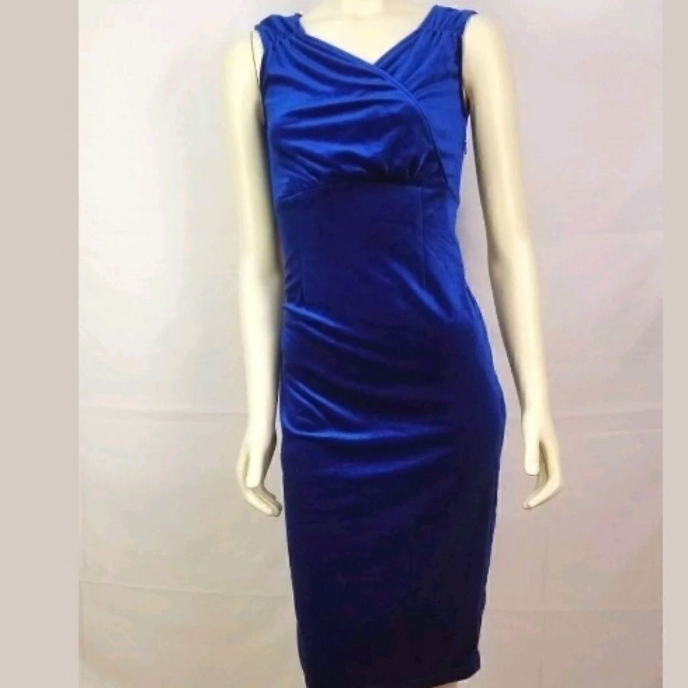 Amelia NY blue velvet Faux Wrap Sheath Dress S M